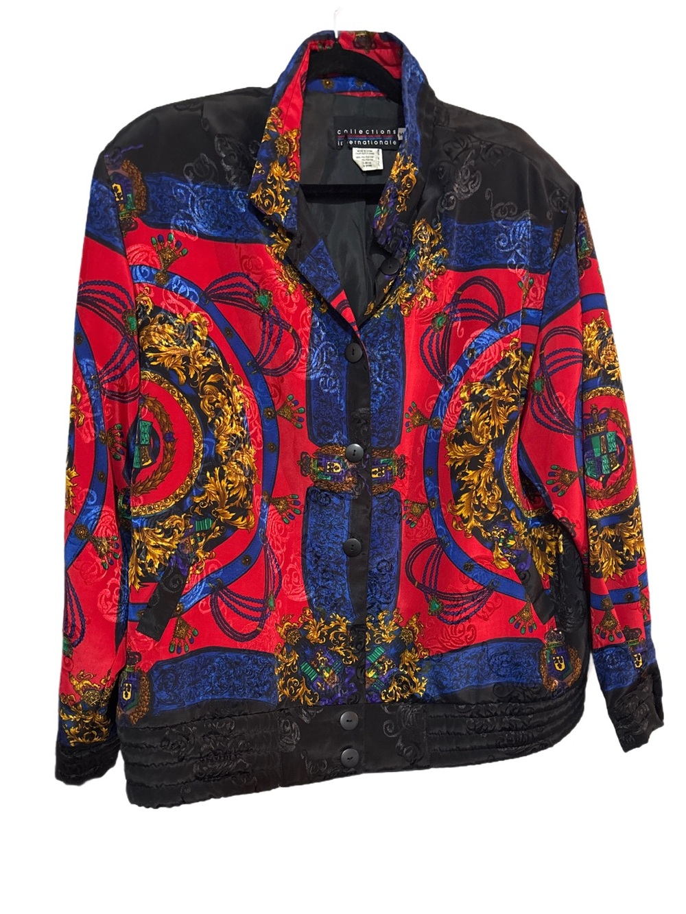 Vintage-Inspired Red Baroque Print Jacket size M - up to Large